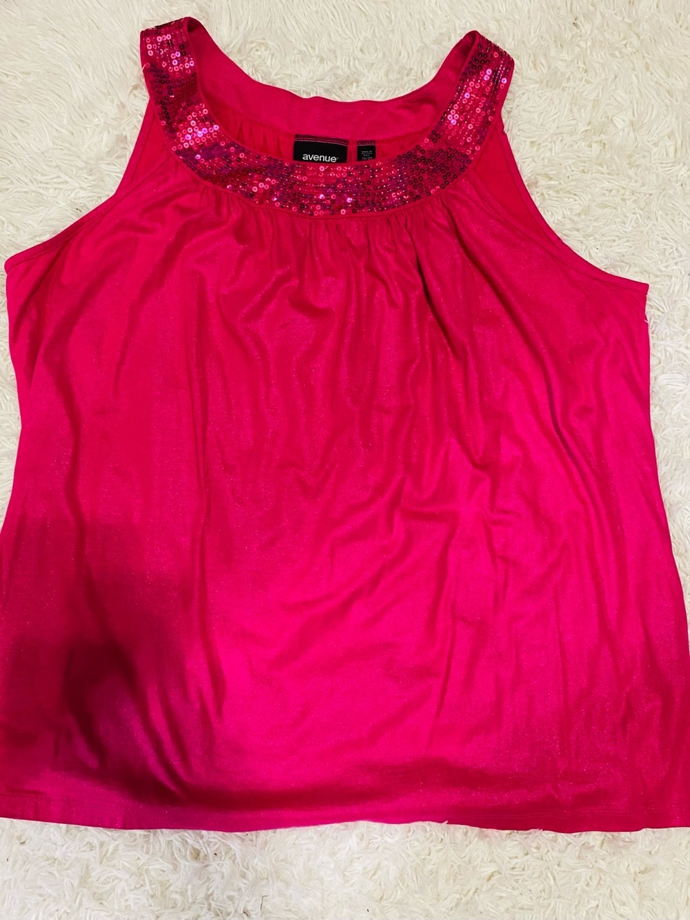 Avenue 26 / 28 Hot Pink Sequin Neckline Tank Top Plus Size